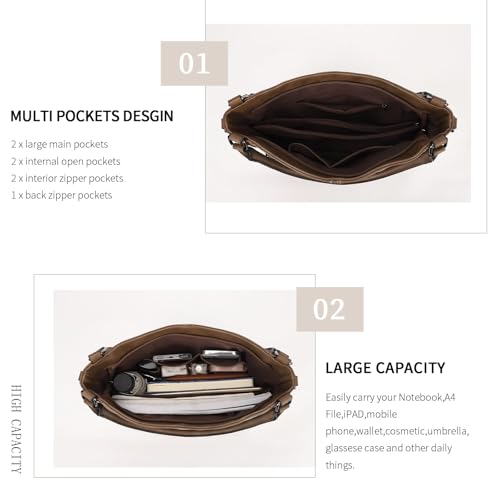 Shoulder Handbags for Women Large Soft Casual PU Leather Hobo Tote Purses - color: A-khaki