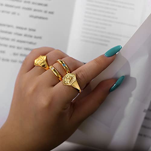 U7 Initial Ring Wedding Band for Men Women 18K Gold Plated Statement Hexagon A-Z Letter Jewelry Personalized Stackable Signet Rings - color: A