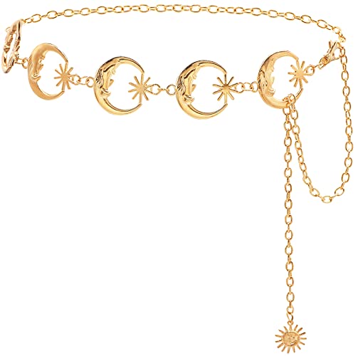 Metal Waist Chain Body Belly Belt Chains Jewelry Accessories for Women - color: Moon Gold, size: L: 53.1 in