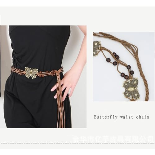 Bohemian Sytle Womens Rope Boho Waist Belt for dress - color: Butterfly Yellow