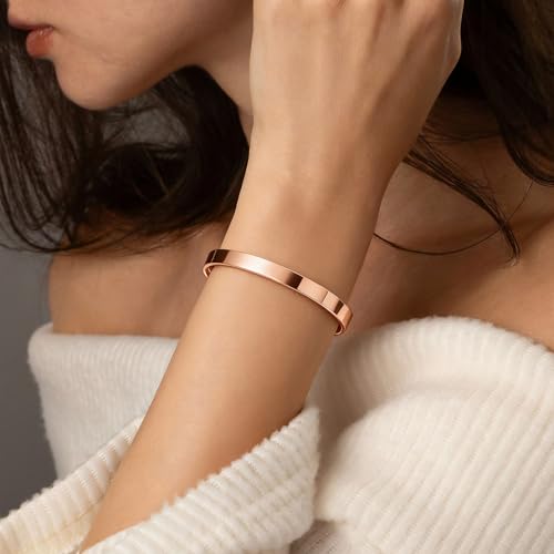 MEALGUET Stainless Steel Mens Cuff Bracelet : Minimal Cool Silver/Black/Gold Plated Open Metal Cuff Bangle Bracelets for Men,Mens Bracelet Jewelry Gift - color: Rose Gold Plated-Single, size: Medium( fit 5.5"-7.2" wrist)