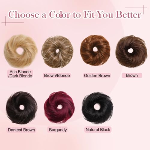 Messy Bun Hair Piece Human Hair Chignons Scrunchie Tousled Fluffy Bun Scrunchie Wig Stretchy Band Messy Buns Hair Clip Fake Messy Hair Buns Hair Pieces for Women Light Auburn - color: Light Auburn