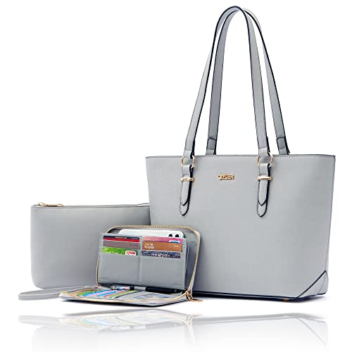 Purses And Wallets Set For Women Work Tote Satchel Handbags Shoulder Bag Top Handle Totes Purse With Matching Wallet - color: 3pcs/Set 1grey