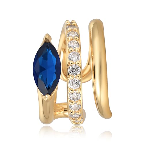 MTMY Gold Ear Cuff Earring for Women 14K Gold Plated Cubic Zirconia Non-Pierced Clip on Cartilage Chunky Ear Cuffs Hypoallergenic Jewelry - style: blue eye
