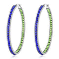 CiNily Mult-colors Crystal Stainless Steel Hoop Earring for Women Hypoallergenic Jewelry for Sensitive Ears Large Big Hoop Earrings 2" - color: Blue and Green