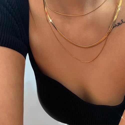 Gold Necklaces for Women Gifts - 14K Gold Plated Necklace for Women Necklaces for Her Tiny Fashion Jewelry for Teens，for Women Friends Jewelry Gifts，Necklace Gold Jewelry Birthday Gifts - style: Three layer double-layer snake bone necklace