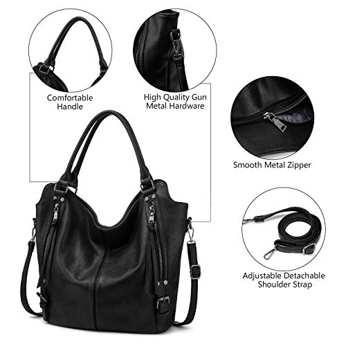 Tote Bag for Women PU Leather Shoulder Bags Fashion Hobo Bags Large Purse and Handbags with Adjustable Shoulder Strap - color: Black