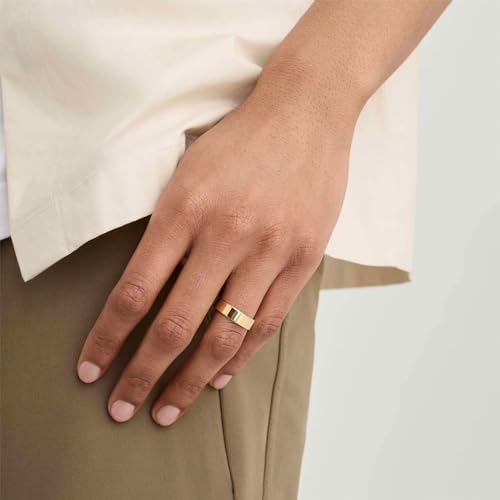 NOKMIT 5mm 14K Gold Filled Rings for Women Girls Dainty Thick Wedding Band Couple Anniversary Engagement Thumb Ring Gifts High Polished Plain Flat Cigar Band Tarnish Resistant Comfort Fit Size 4 to 11 - color: Gold