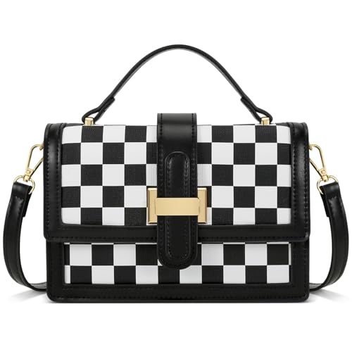 KKXIU Crossbody Bags for Women - Top Handle Purses for Lady, Leather Handbags Shoulder Clutch with Adjustable Shoulder Strap - color: Blackwhite