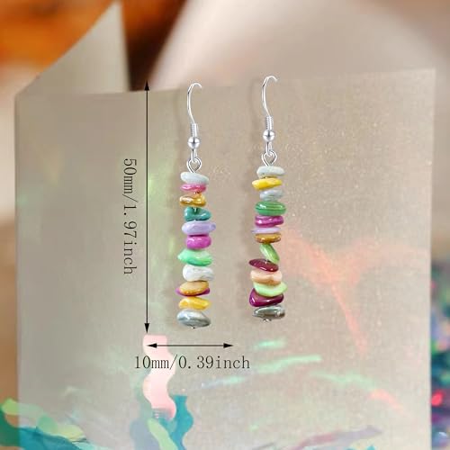 Handmade Bohemian Vintage Silver Nature Stone Beads Long Dangle Drop Earrings for Women - color: Light Colorful