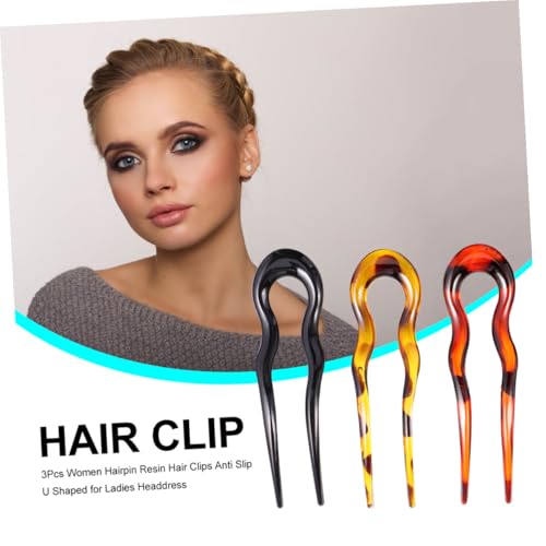 VICASKY 3pcs U-shaped Leopard Print Hair Pins Set Resin Double-prong Hair Forks for Women Styling Accessories for Bridal Updo and Everyday Use
