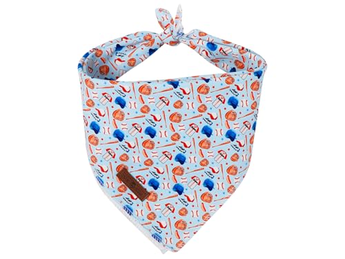 Lionet Paws Summer Blue Baseball Dog Bandana Washable Cotton Handkerchief Scarf Triangle Blue Bandana for Small Medium Dogs Girl Boy - color: Blue Baseball, size: Small (Pack of 1)