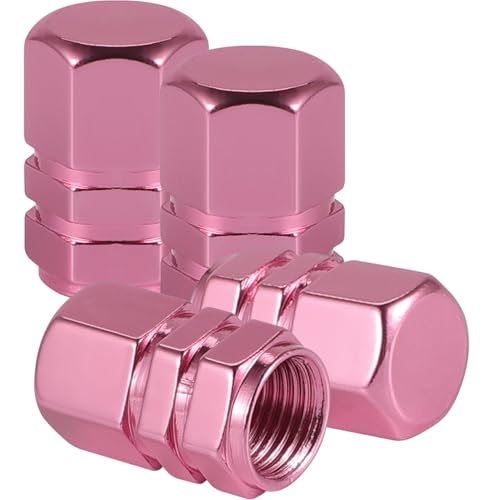alpmosn Aluminum Tire Stem Valve Caps Wheel Valve Covers Car Dustproof Tire Cap Cover Accessories, Universal for SUV, Car, Bike and Motorcycle，Hexagon Shape (Pink) - color: Pink