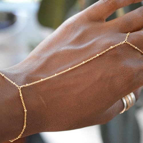 Hand Chain Gold Bracelets for Women Trendy Finger Ring Slave Bracelet Dainty Chain Hand Jewelry Trendy Gifts - color: A1: Gold Hand Chain