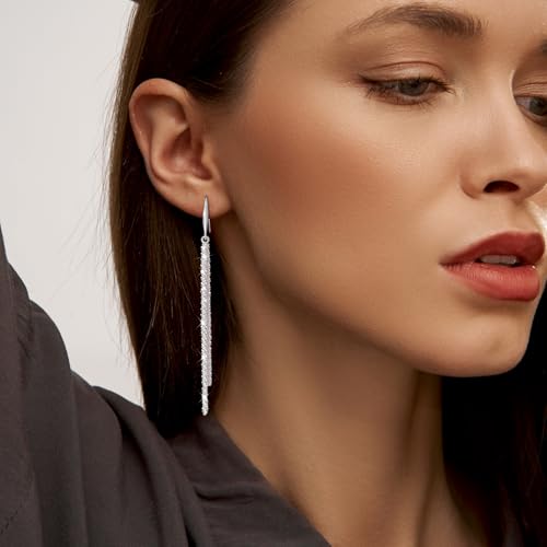 Long Dangle Earrings for Women 925 Sterling Silver/14K Gold Plated Tassel Chain Dangle Drop Earrings for Women Dainty Minimalist Dangling Drop Earrings for Prom Party Jewelry - style: Chain-1-Silver