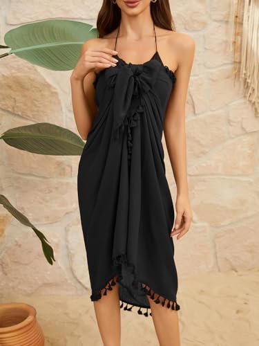 QIANXIZHAN Women's Swimsuit Cover Up,Beach Sarong Wrap Bottom Coverup for Women Short Skirt - color: Tassels Black