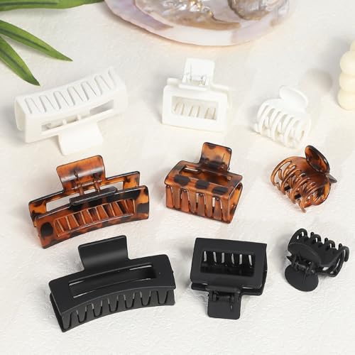 CHANDAT Medium Claw Hair Clips Set for Women - 3 Styles, 9PCS Rectangle Hair Clips for Thick Hair, Square Clips for Thin Hair - Deep Leopard - color: Deep Leopard