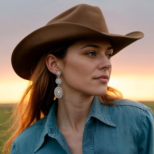 Boho Earrings for Women Trendy Gold Dangle Earrings Vintage Bohemian Indian Country Jewelry Gifts Boho Dress Chic Clothing - color: B1:silver western earrings