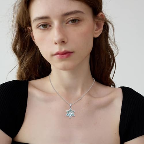 ONEFINITY Tree of Life Necklace 925 Sterling Silver Abalone Shell Celtic Knot Pendant Necklace for Women Jewelry - style: Turquoise Star of David