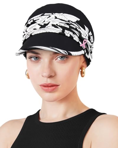 Chemo Headwear Viscose Newsboy Cap for Women Summer Hats - color: Black White Pattern
