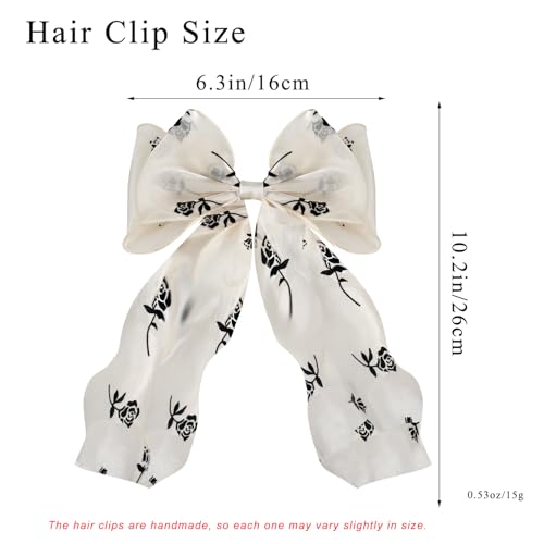 Large Hair Bow Clips for Women, Pink Bow Hair Barrettes with Long Tail French Hair Ribbon Clips Hair Accessories for Girls (Rose) - color: Rose