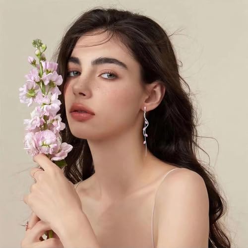 Crystal Drop Earrings,Zirconia Rhinestone Dangling Earrings for Women Prom Party Jewelry Gifts， Dangle Fashion Jewelry Crystal Earrings for Women - color: pink silver
