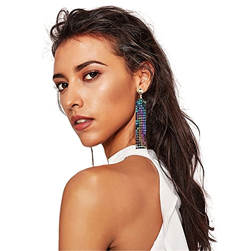 coadipress Metal Mesh Grid Sequins Tassel Long Drop Dangle Earrings for Women Trendy Lightweight Charms Disco Vintage Colorful Long Hook Earrings Bridal Wedding Jewelry - color: Long Colorful Mesh