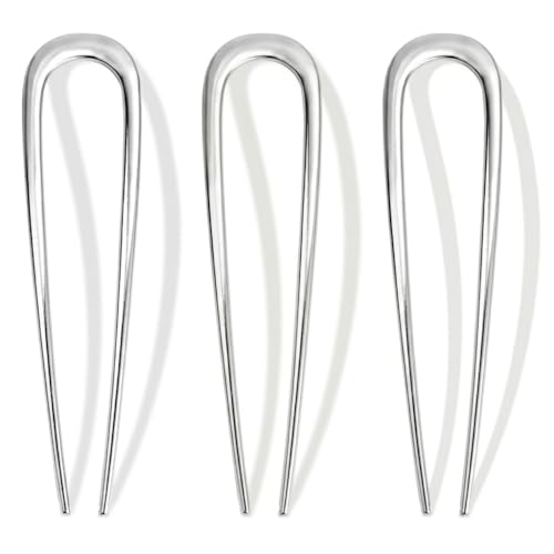 3 PCS French Hair Pins for Women, U Shaped Hair Pins for Buns, French Twists and Updos, Elegant Hair Accessories, Silver - color: Silver