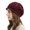 ZLYC Women Cotton Crochet Slouchy Beanie Hat Handmade Knit Summer Skull Cap - color: Crochet Burgundy