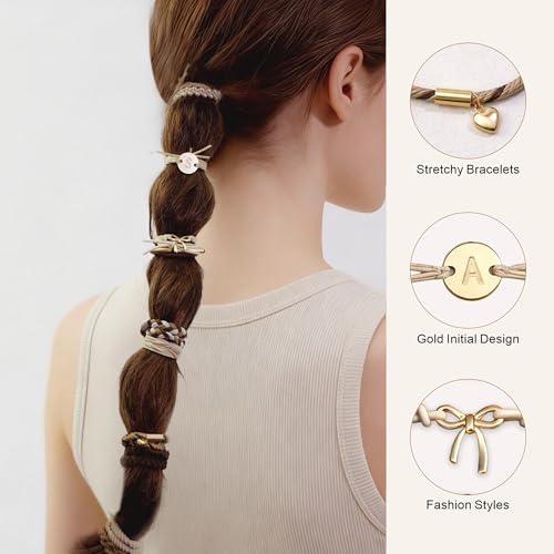 Boho Hair Ties, 10 PCS Cute Bands for Thick or Thin Hair, No Damage Elastic Bracelets, Hair Accessories for Women-Letter N
