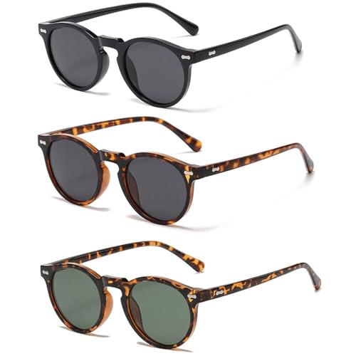 Ridering Kids Polarized Round Sunglasses,Cute Retro Sun Glasses for Toddler Girls Boys Party Beach Shades Age 3-9 - color: Black+c4 Tea Leopard+c6 Leopard