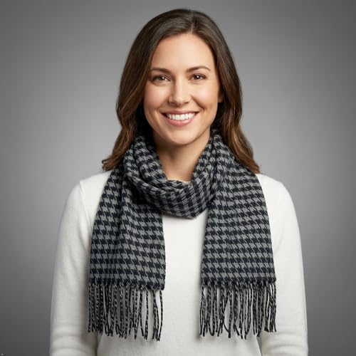 VERONZ Super Soft Classic Cashmere Feel Winter Scarf - color: Black Grey Houndstooth