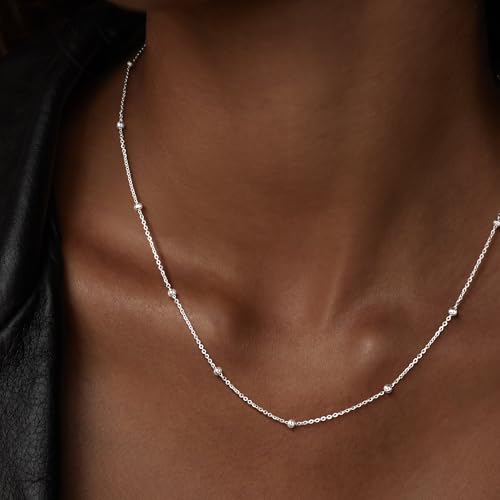 MBW Silver Paperclip Chain Necklace for Women,Dainty Sterling Silver Choker Necklaces for Women Trendy Simple Long Chunky Minimalist Waterproof Link Necklace Jewelry Gifts for Women 16/18/20 in - color: Beaded-16inch