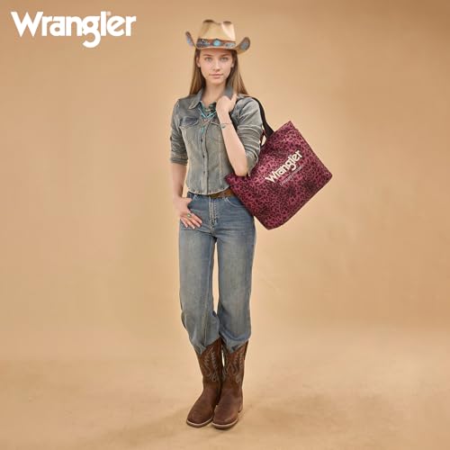 Montana West Wrangler Large Tote Bag for Women Designer Leopard Print Purse for Travel Work Gym - color: Violet