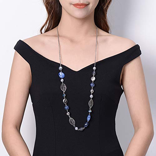 PEARL&CLUB Long Beaded Necklaces For Women - Sweater Chain Fashion Jewelry Necklace Gifts For Women - color: 24-Blue