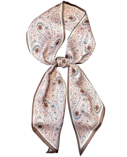 kcctoo 59” Long Silk Like Head Scarf Women's Fashion Square Neck Satin Scarfs for Bag Hair Scarves Gift 59 * 5.9” - color: D3 Pink Flower Drop Shaped