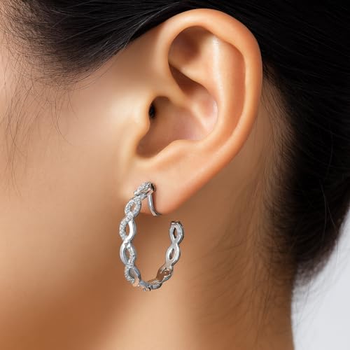 Clip On Hoop Earrings for Women,Cubic Zirconia CZ Gold Silver Plated Twisted Drop Clip On Earings for Non Pierced Ears Lightweight Jewelry Gifts - color: Silver