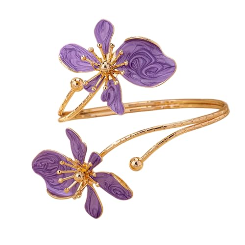 Flower Arm Cuff Bracelets for Women Adjustable Gold Upper ArmBand Jewelry Boho Floral Open Wrap Statement Bangle Bracelet Arm Cuff Jewelry Gifts for Women - color: Purple