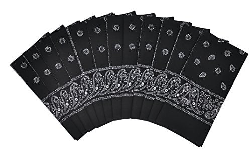 Vamqor 12pcs Bandana for women and men 100% Cotton Custom Fashion Paisley Design Multifunctional Outdoor Square Handkerchief - color: Black