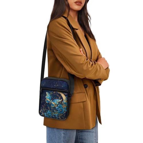 Womens Crossbody Bag Cell Phone Purse Wallet Small Shoulder Handbag for Workout Travel Gym - color: Butterfly Moon