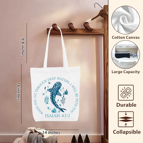 Floral Beach Whale Shark Gifts Jellyfish Christian Canvas Tote Bag for Work Totes for Women Christmas Bible - color: Isaiah02 180