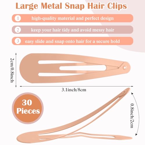 WILLBOND 30 Pieces 3.1 Inch Large Metal Snap Hair Clips Nonslip Barrettes Women Hair Accessories(Bright Colors) - color: Bright Colors, style: Minimalist