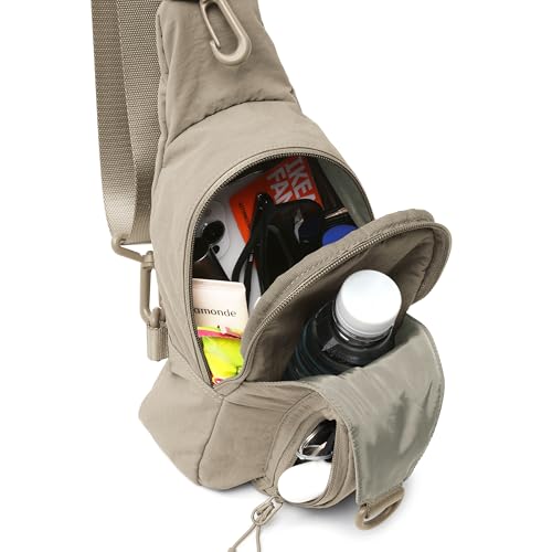 ODODOS Sling Bag with Adjustable Straps Crossbody Chest Bag Lightweight Backpack for Casual Traveling Hiking - color: Taupe
