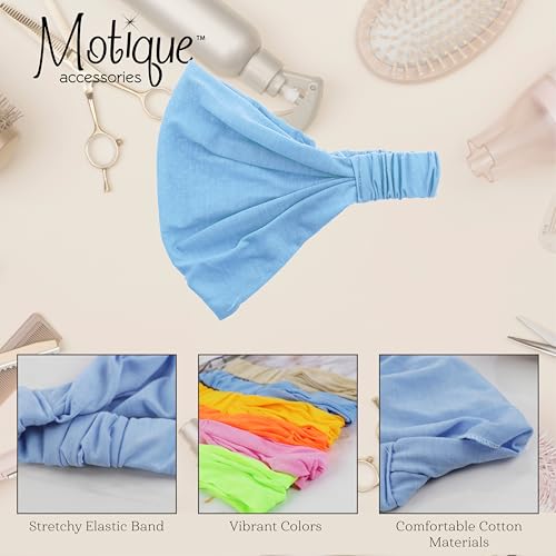 Motique Accessories Wide Cotton Head Band Solid Boho Yoga Style Soft Hairband for Women (Light Blue) - color: Light Blue