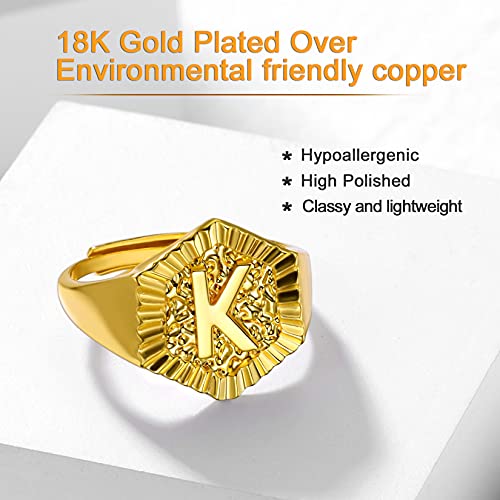 U7 Initial Ring Wedding Band for Men Women 18K Gold Plated Statement Hexagon A-Z Letter Jewelry Personalized Stackable Signet Rings - color: N