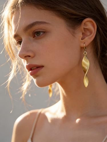 14K Gold Plated Twisted Chain Fringe Pendant Earrings for Women, Hypoallergenic Leverback Clasp Handcrafted Fashion Jewelry Gift