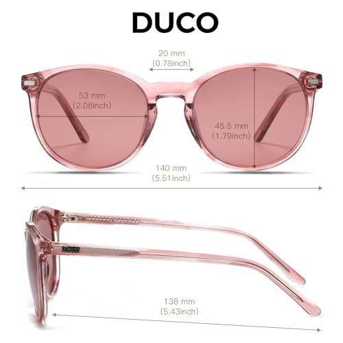 DUCO Women's Trendy Retro Round Acetate Polarized Sunglasses, UV400 99% Glare Block, Lightweight for Daily & Outdoor - color: Pink Stripe Frame Pink Lens