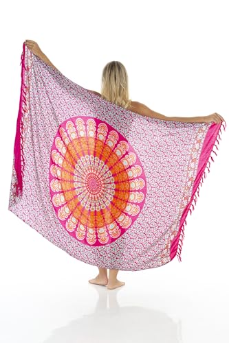 SHU-SHI Sarong Wraps for Women Long Beach Cover ups Pareo Bathing Suit Wrap Skirt Mandala Sarongs Coverup - color: Pink/Orange/Tosca