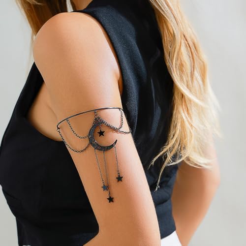 CJIAYUJEW Gothic Arm Cuff Punk Cross Cuff Bracelets Black Crystal Pendant Chain Multi-layer Open Arm Bracelet Summer Jewelry for Women - color: BlackB