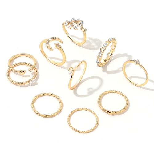 Knuckle Rings Set for Women,Simple Dainty Stackable Finger Ring Pack Minimalist Cute Butterfly Moon Heart Rings Boho Statement Jewelry Size Mixed - style: Style-A
